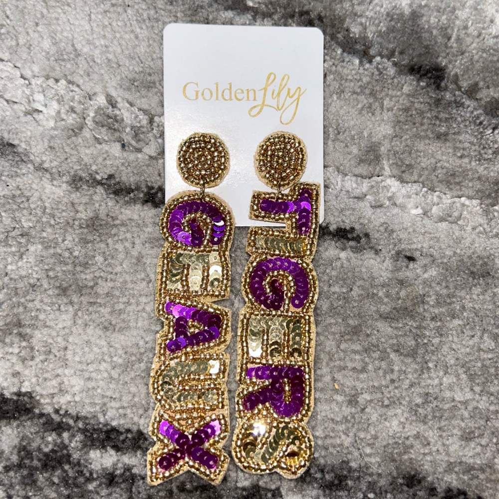 Purple and Gold Statement Earrings
